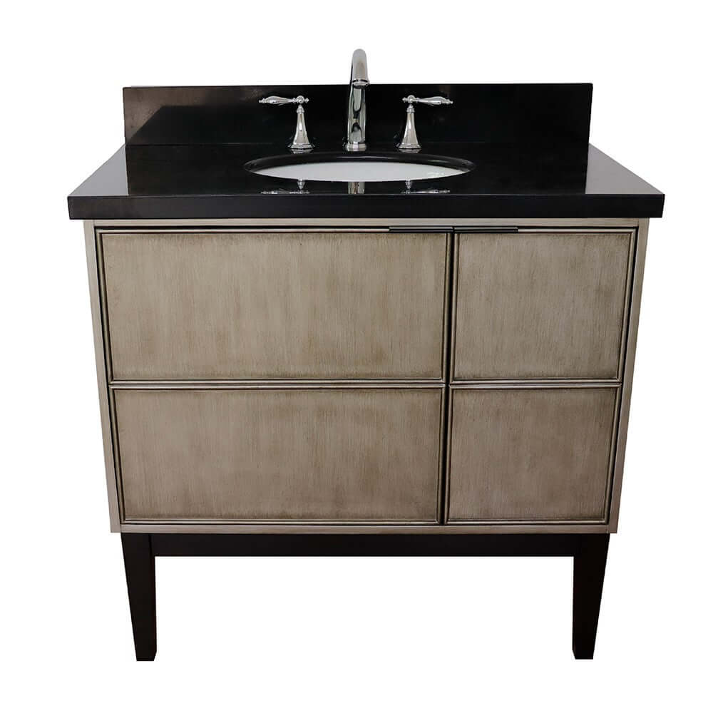 37" Single vanity in Linen Brown finish with Black Galaxy top and oval sink - 400500-LN-BGO