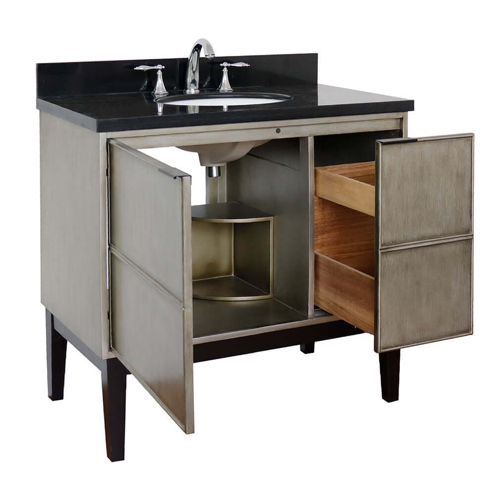 37" Single vanity in Linen Brown finish with Black Galaxy top and oval sink - 400500-LN-BGO