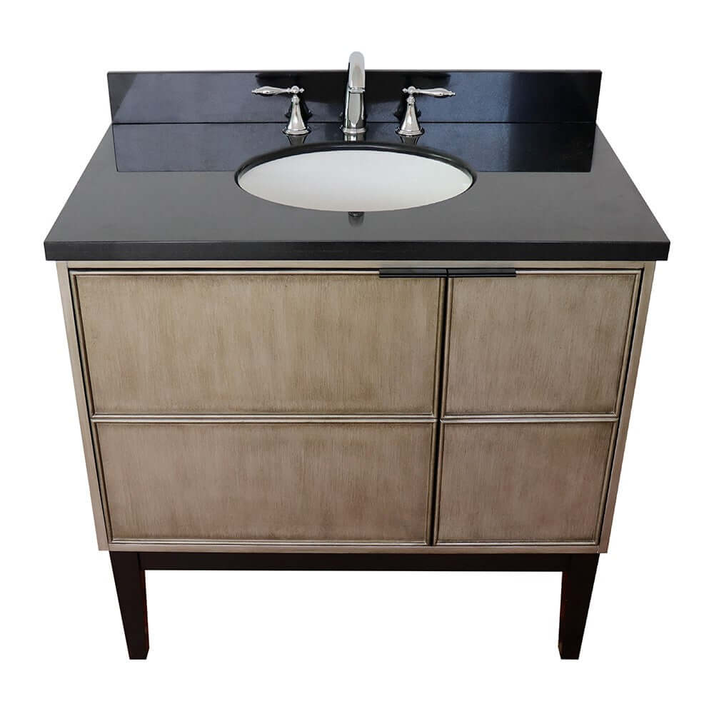 37" Single vanity in Linen Brown finish with Black Galaxy top and oval sink - 400500-LN-BGO