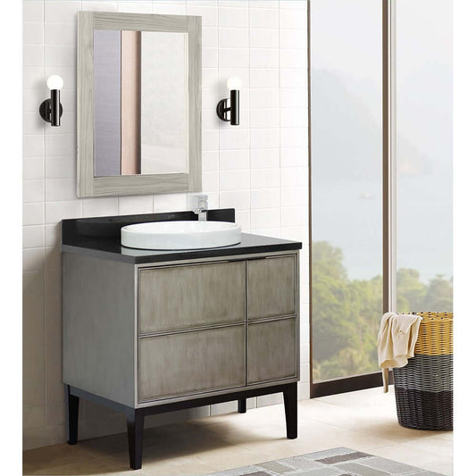 37" Single vanity in Linen Brown finish with Black Galaxy top and round sink - 400500-LN-BGRD