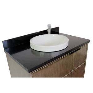 37" Single vanity in Linen Brown finish with Black Galaxy top and round sink - 400500-LN-BGRD