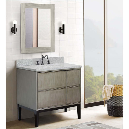 37" Single vanity in Linen Brown finish with Gray granite top and oval sink - 400500-LN-GYO