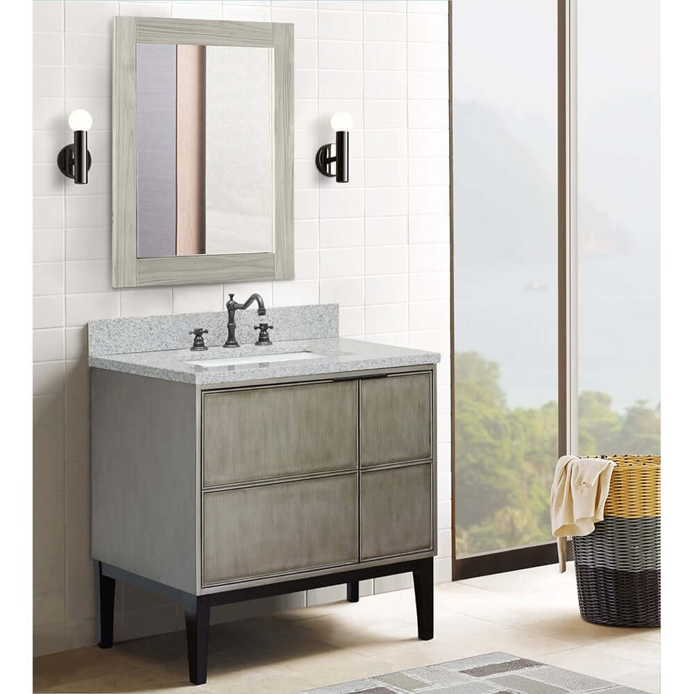 37" Single vanity in Linen Brown finish with Gray granite top and rectangle sink - 400500-LN-GYR