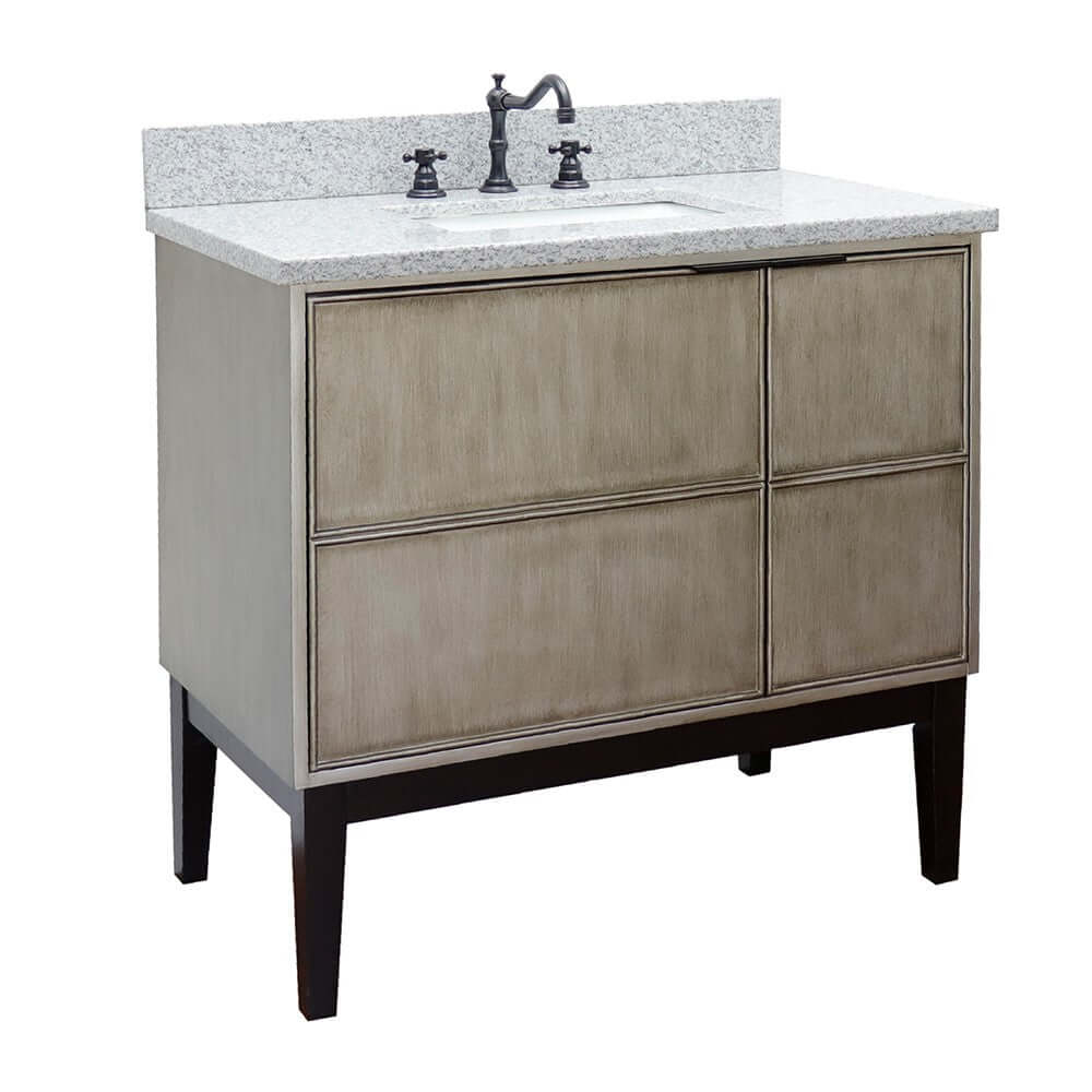 37" Single vanity in Linen Brown finish with Gray granite top and rectangle sink - 400500-LN-GYR