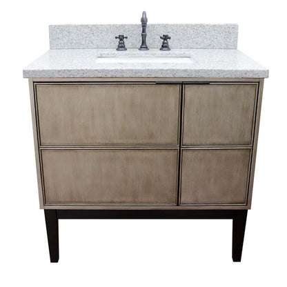 37" Single vanity in Linen Brown finish with Gray granite top and rectangle sink - 400500-LN-GYR