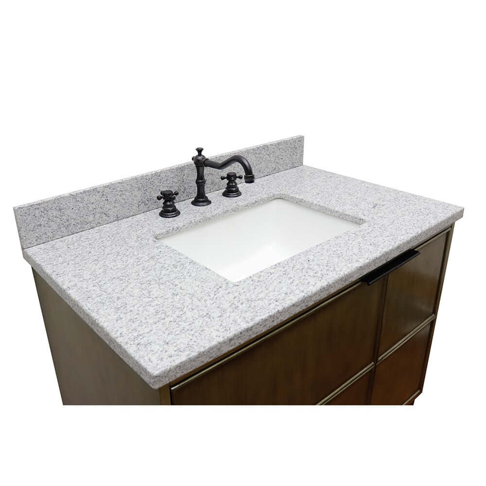 37" Single vanity in Linen Brown finish with Gray granite top and rectangle sink - 400500-LN-GYR