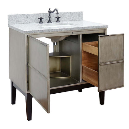 37" Single vanity in Linen Brown finish with Gray granite top and rectangle sink - 400500-LN-GYR