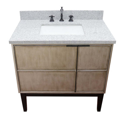 37" Single vanity in Linen Brown finish with Gray granite top and rectangle sink - 400500-LN-GYR