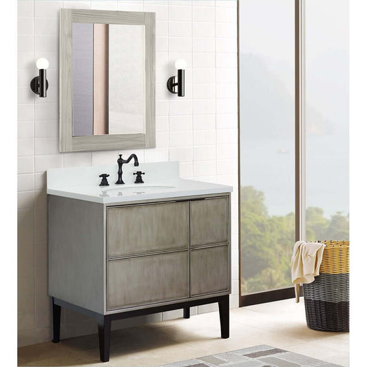 37" Single vanity in Linen Brown finish with White Quartz top and oval sink - 400500-LN-WEO