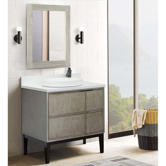 37" Single vanity in Linen Brown finish with White Quartz top and round sink - 400500-LN-WERD