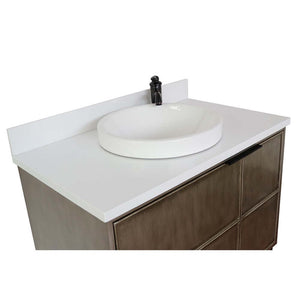 37" Single vanity in Linen Brown finish with White Quartz top and round sink - 400500-LN-WERD