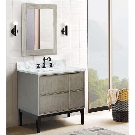 37" Single vanity in Linen Brown finish with White Carrara top and oval sink - 400500-LN-WMO