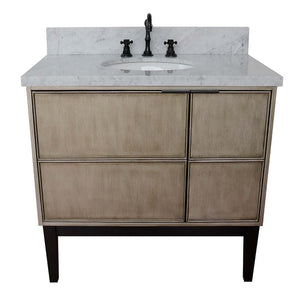 37" Single vanity in Linen Brown finish with White Carrara top and oval sink - 400500-LN-WMO