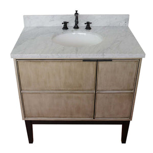 37" Single vanity in Linen Brown finish with White Carrara top and oval sink - 400500-LN-WMO