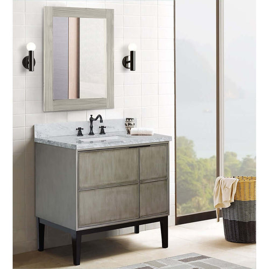 37" Single vanity in Linen Brown finish with White Carrara top and rectangle sink - 400500-LN-WMR