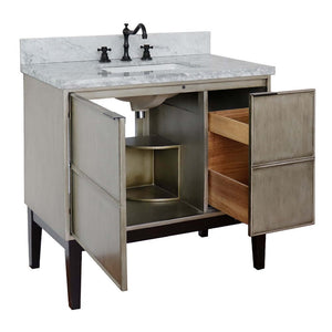 37" Single vanity in Linen Brown finish with White Carrara top and rectangle sink - 400500-LN-WMR