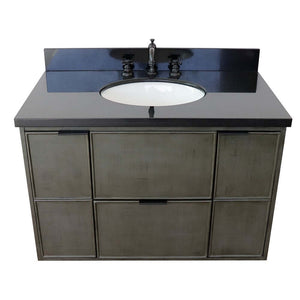 37" Single wall mount vanity in Linen Gray finish with Black Galaxy top and oval sink - 400501-CAB-LY-BGO