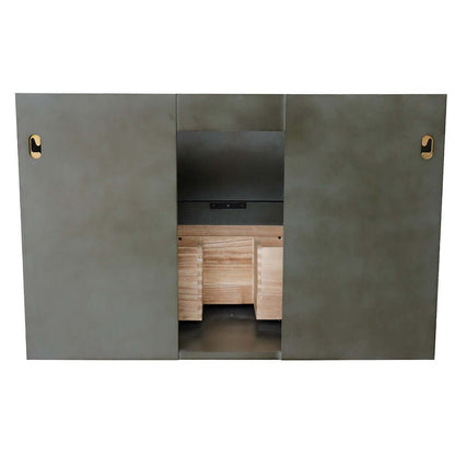 37" Single wall mount vanity in Linen Gray finish with Black Galaxy top and round sink - 400501-CAB-LY-BGRD