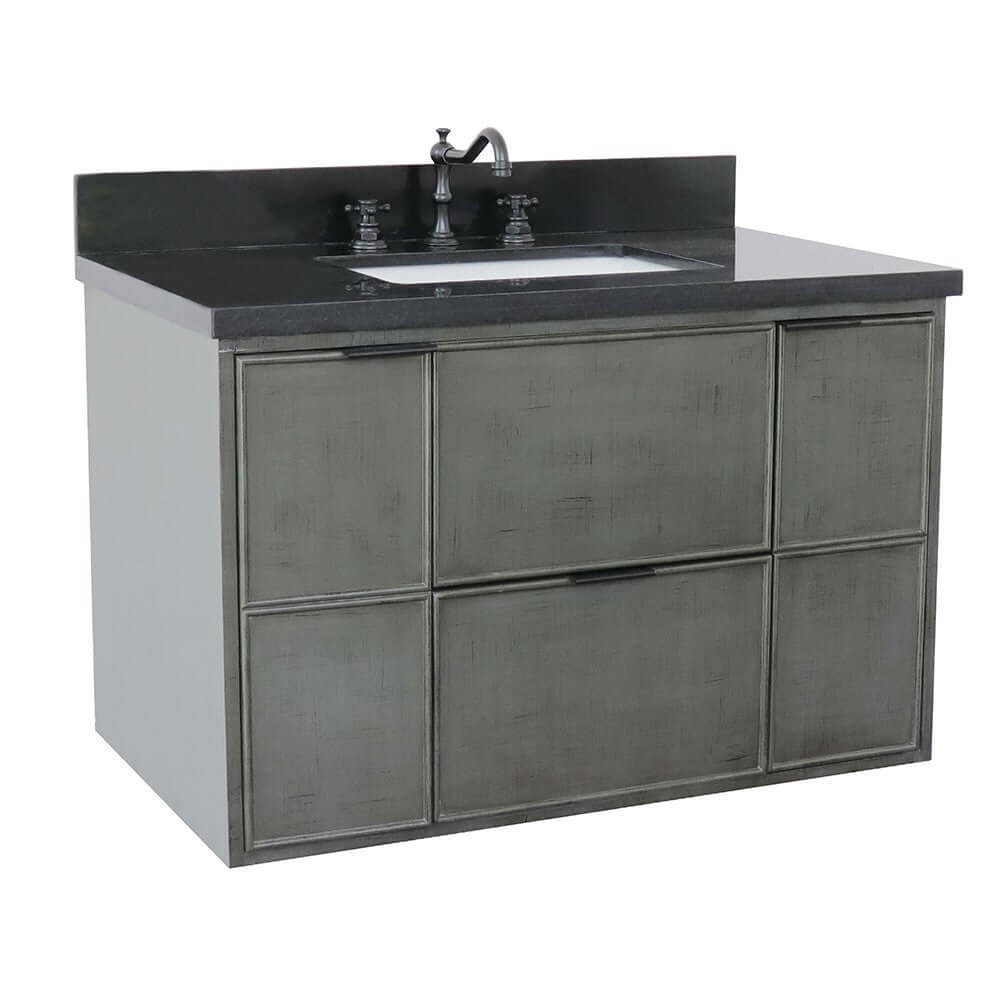 37" Single wall mount vanity in Linen Gray finish with Black Galaxy top and rectangle sink - 400501-CAB-LY-BGR