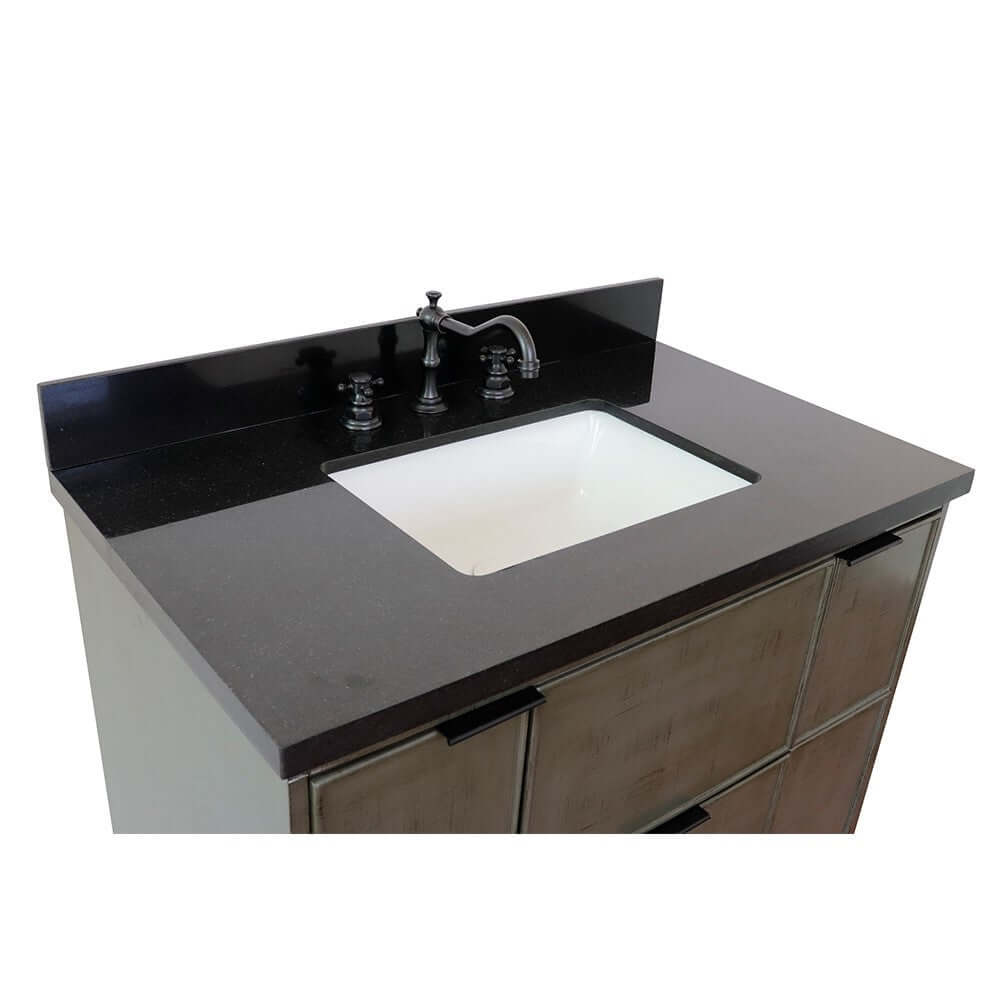 37" Single wall mount vanity in Linen Gray finish with Black Galaxy top and rectangle sink - 400501-CAB-LY-BGR