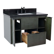 Load image into Gallery viewer, 37&quot; Single wall mount vanity in Linen Gray finish with Black Galaxy top and rectangle sink - 400501-CAB-LY-BGR