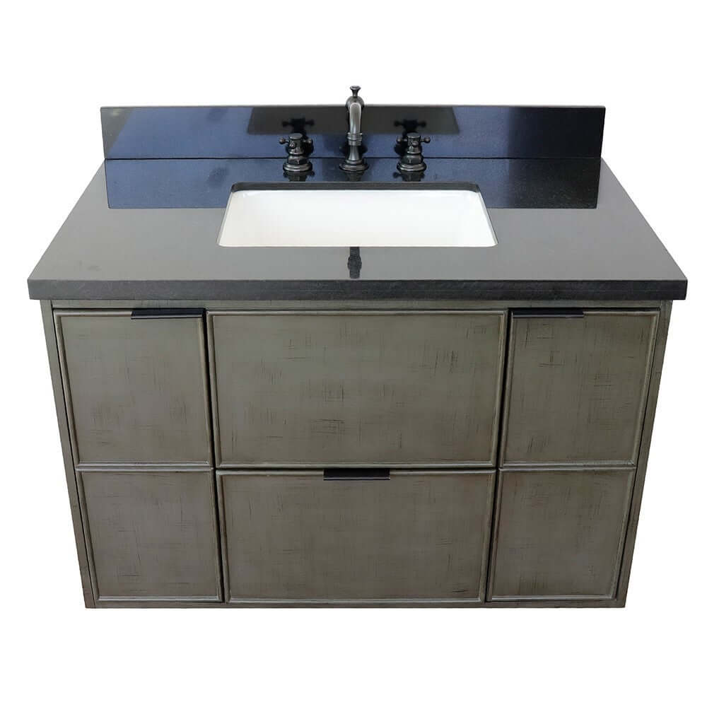 37" Single wall mount vanity in Linen Gray finish with Black Galaxy top and rectangle sink - 400501-CAB-LY-BGR