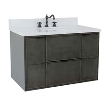 Load image into Gallery viewer, 37&quot; Single wall mount vanity in Linen Gray finish with White Quartz top and oval sink - 400501-CAB-LY-WEO
