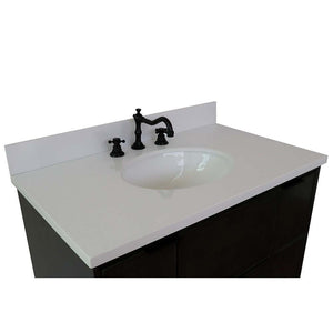 37" Single wall mount vanity in Linen Gray finish with White Quartz top and oval sink - 400501-CAB-LY-WEO