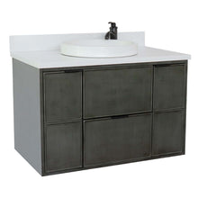 Load image into Gallery viewer, 37&quot; Single wall mount vanity in Linen Gray finish with White Quartz top and round sink - 400501-CAB-LY-WERD