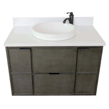 Load image into Gallery viewer, 37&quot; Single wall mount vanity in Linen Gray finish with White Quartz top and round sink - 400501-CAB-LY-WERD