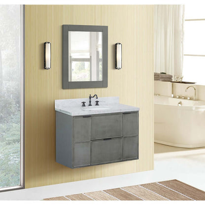 37" Single wall mount vanity in Linen Gray finish with White Carrara top and oval sink - 400501-CAB-LY-WMO