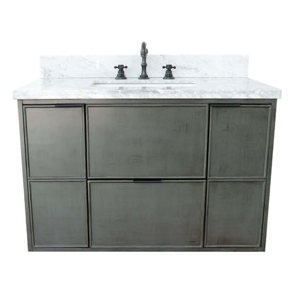 37" Single wall mount vanity in Linen Gray finish with White Carrara top and rectangle sink - 400501-CAB-LY-WMR