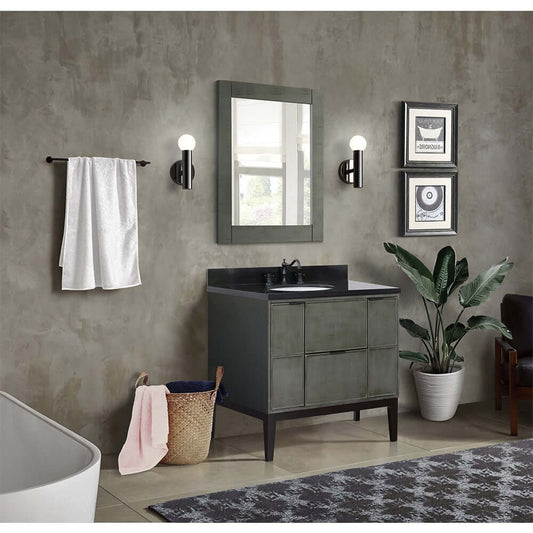 37" Single vanity in Linen Gray finish with Black Galaxy top and oval sink - 400501-LY-BGO