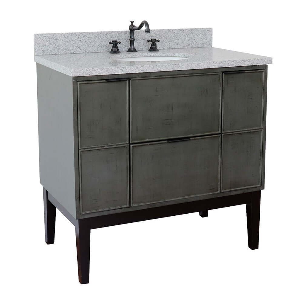 37" Single vanity in Linen Gray finish with Gray granite top and oval sink - 400501-LY-GYO