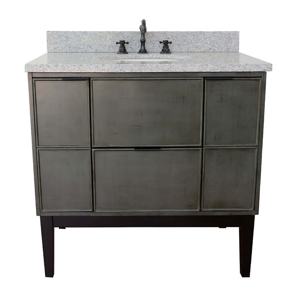 37" Single vanity in Linen Gray finish with Gray granite top and oval sink - 400501-LY-GYO