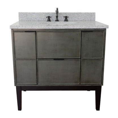 37" Single vanity in Linen Gray finish with Gray granite top and oval sink - 400501-LY-GYO