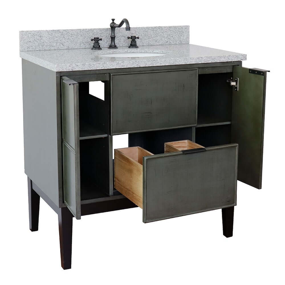 37" Single vanity in Linen Gray finish with Gray granite top and oval sink - 400501-LY-GYO