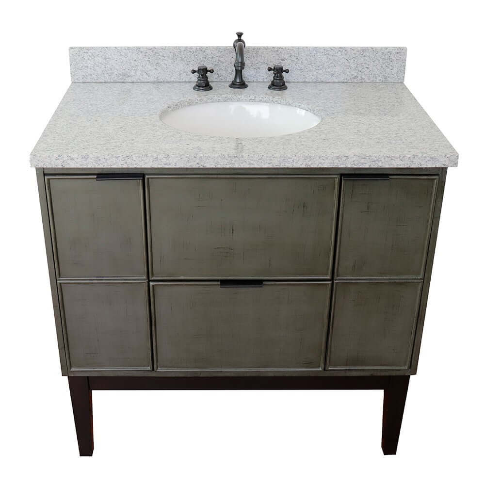 37" Single vanity in Linen Gray finish with Gray granite top and oval sink - 400501-LY-GYO