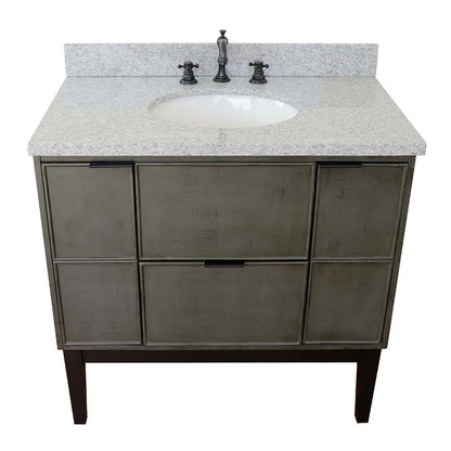 37" Single vanity in Linen Gray finish with Gray granite top and oval sink - 400501-LY-GYO