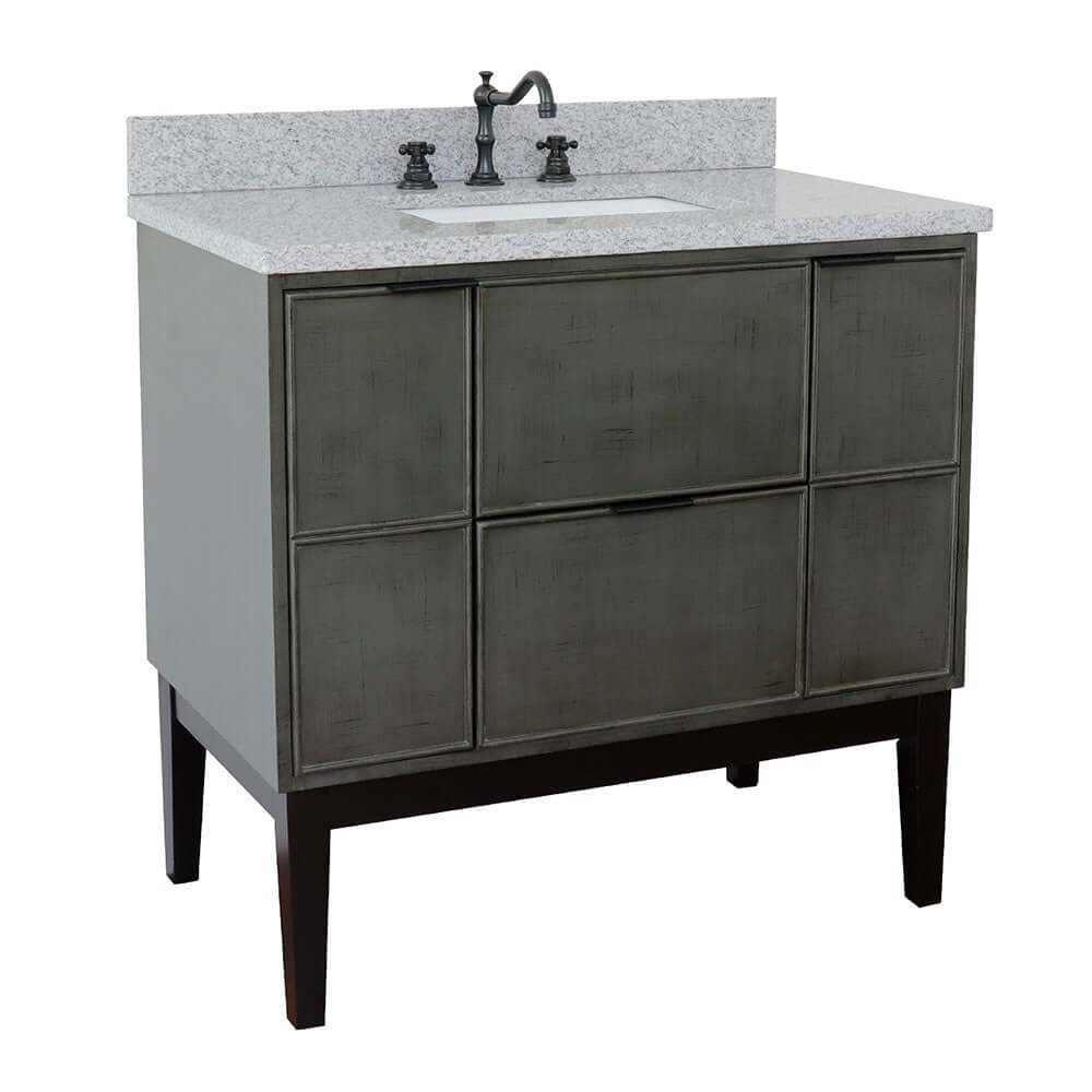 37" Single vanity in Linen Gray finish with Gray granite top and rectangle sink - 400501-LY-GYR