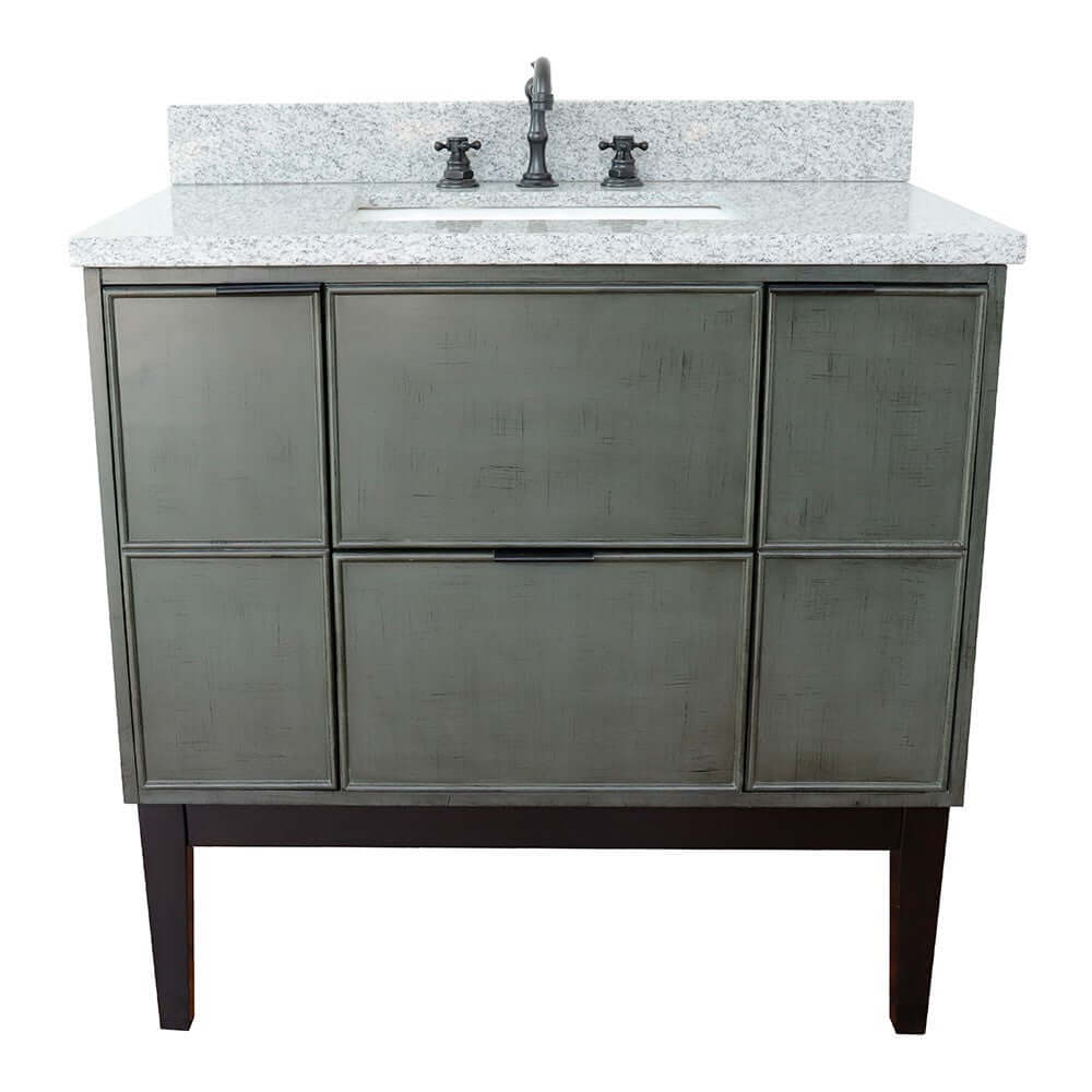 37" Single vanity in Linen Gray finish with Gray granite top and rectangle sink - 400501-LY-GYR