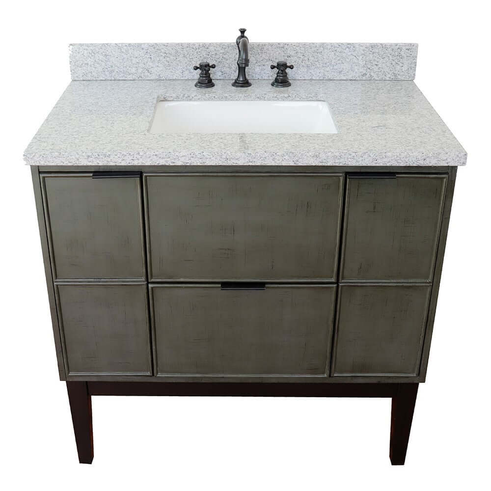 37" Single vanity in Linen Gray finish with Gray granite top and rectangle sink - 400501-LY-GYR