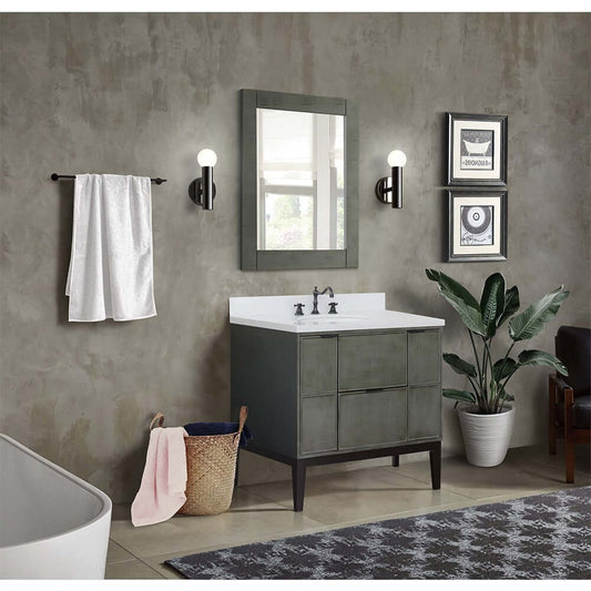 37" Single vanity in Linen Gray finish with White Quartz top and oval sink - 400501-LY-WEO