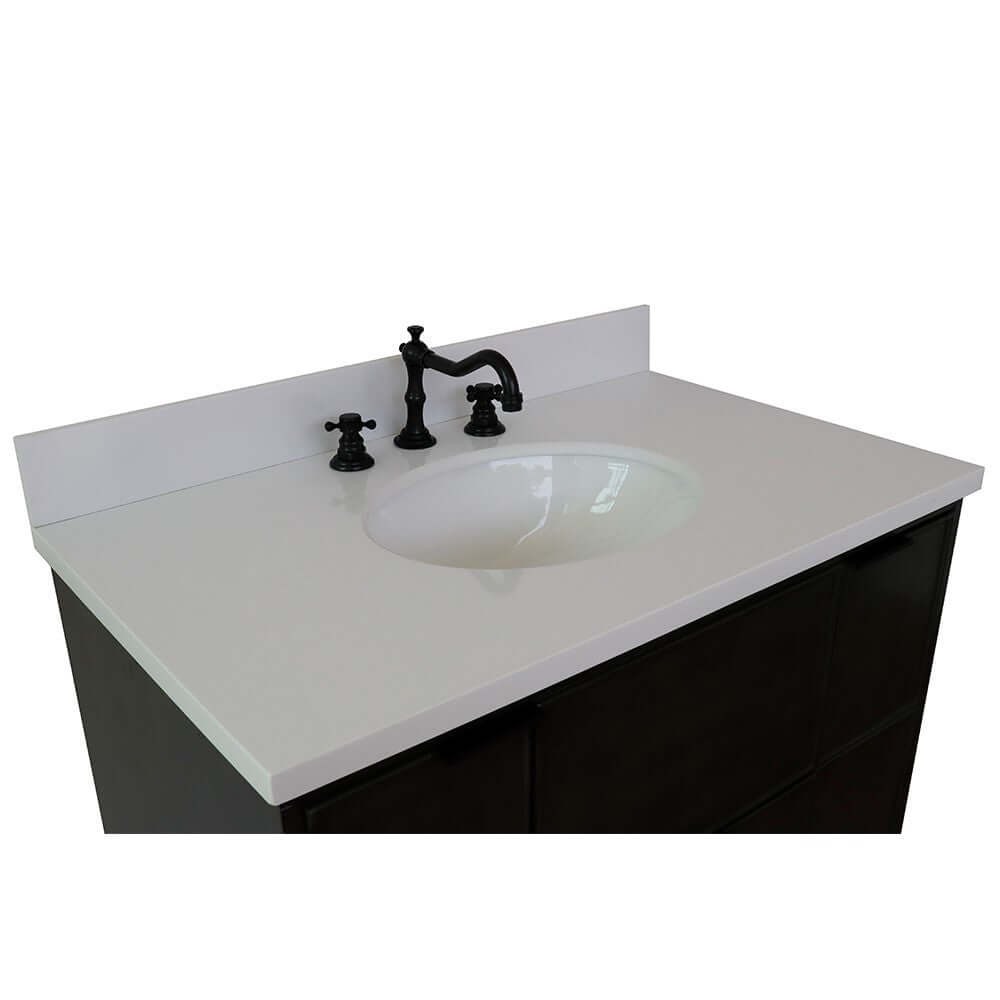 37" Single vanity in Linen Gray finish with White Quartz top and oval sink - 400501-LY-WEO