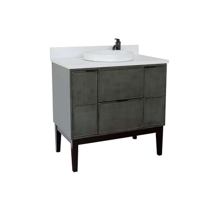 37" Single vanity in Linen Gray finish with White Quartz top and round sink - 400501-LY-WERD