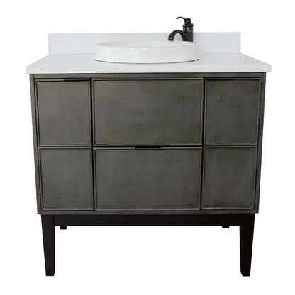 37" Single vanity in Linen Gray finish with White Quartz top and round sink - 400501-LY-WERD