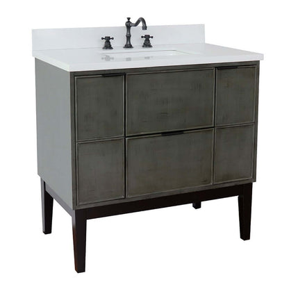 37" Single vanity in Linen Gray finish with White Quartz top and rectangle sink - 400501-LY-WER