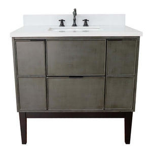 37" Single vanity in Linen Gray finish with White Quartz top and rectangle sink - 400501-LY-WER