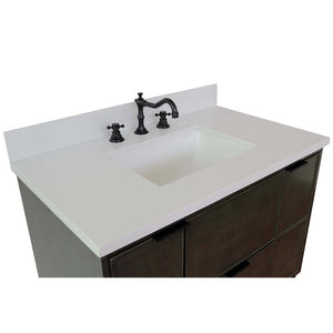 37" Single vanity in Linen Gray finish with White Quartz top and rectangle sink - 400501-LY-WER