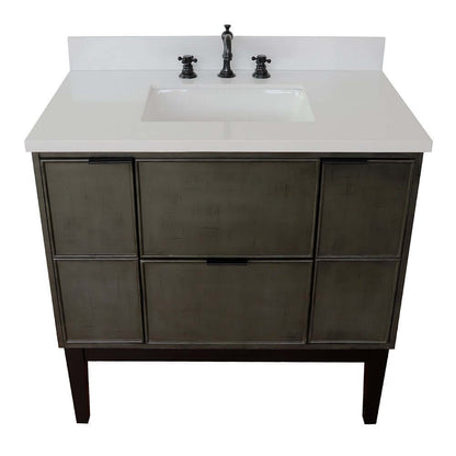 37" Single vanity in Linen Gray finish with White Quartz top and rectangle sink - 400501-LY-WER